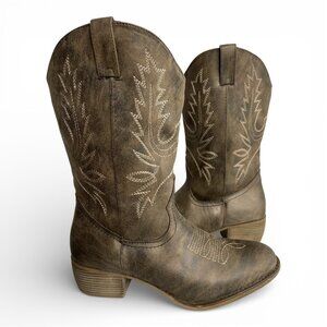 X-appeal Faux Leather Western Cowgirl Brown Embroidered Boots Women's 11 M